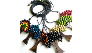 wooden necklaces pendant palm trees leather string 50 pieces